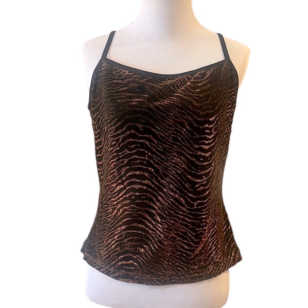 VINTAGE BLACK MARKET GLITTERY CROPPED CAMI TANK TOP BRONZE BLACK SIZE LARGE